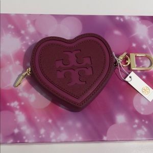 Heart Shaped Burgundy Tory Burch Coin Pouch